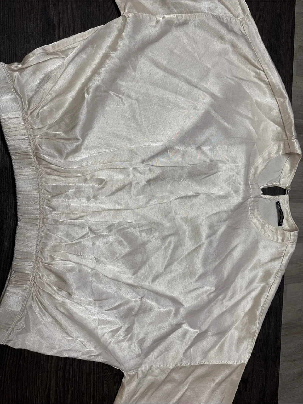 Zara Cream Satin Puff-Sleeve Lounge Top
